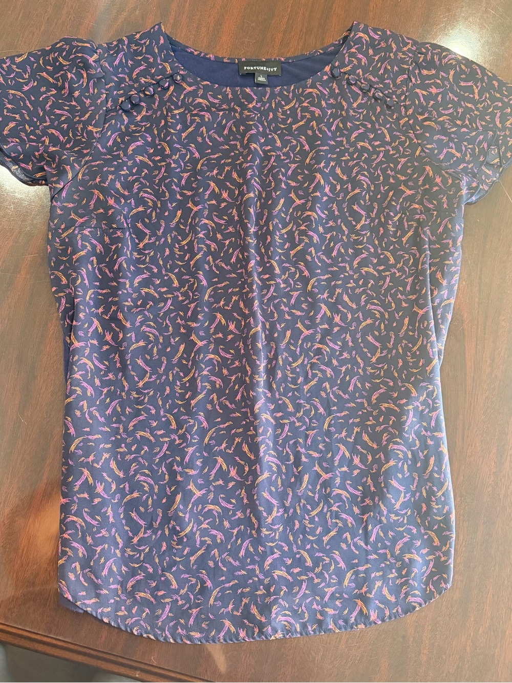 Fortune & Ivy (Stitch Fix) Navy Floral Cap-Sleeve Women's Top